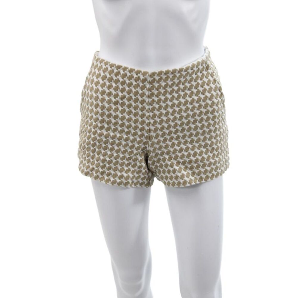 Trina Turk Women Hot Pants Beige Houndstooth Cotton Zip Size 0